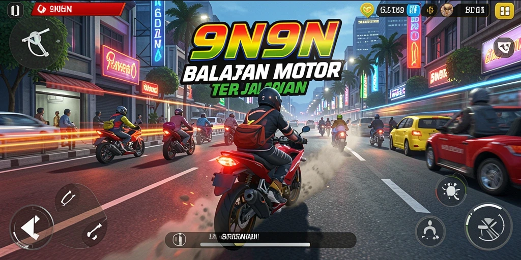Tampilan gameplay seru dalam balapan motor cepat.