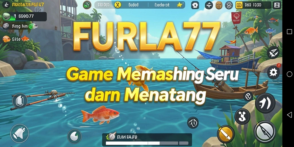Screenshot gameplay FURLA77 menampilkan aktivitas memancing yang seru dan interaktif.
