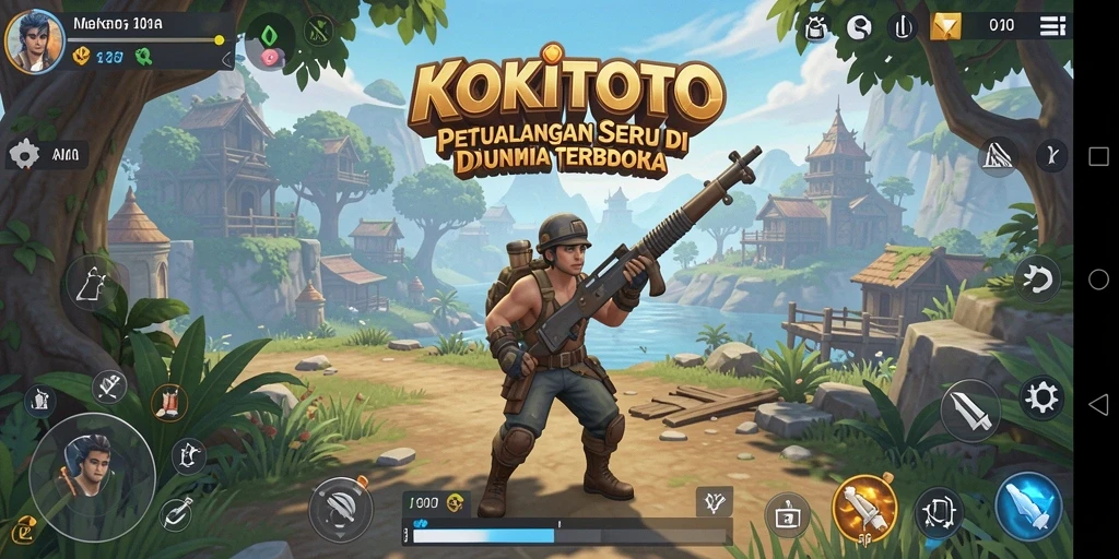 Tangkapan layar menampilkan aksi petualangan seru di dunia terbuka KOKITOTO.