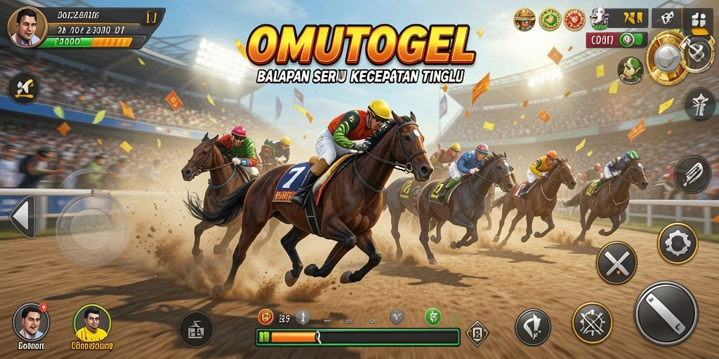 Screenshot gameplay OMUTOGEL yang menampilkan aksi balapan seru.