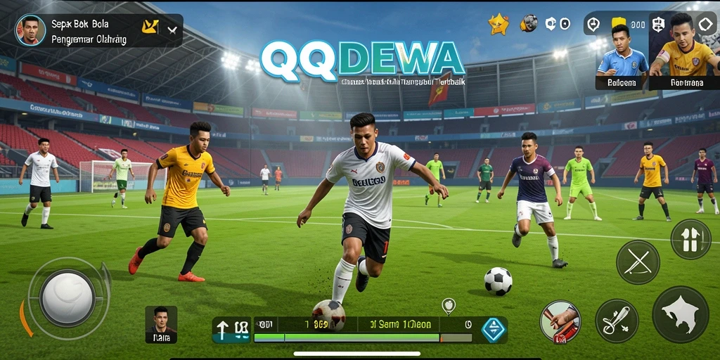 Tampilan gameplay QQDEWA dengan aksi sepak bola yang seru.