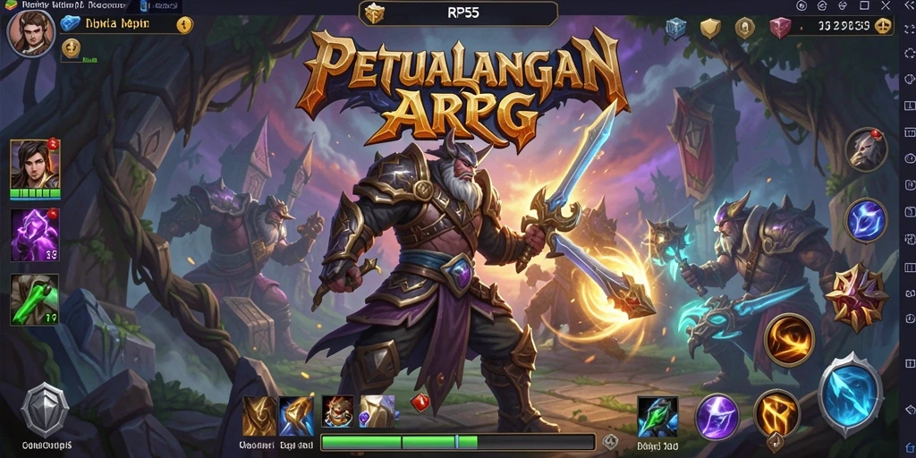 Tangkapan layar RP55 menampilkan aksi pertarungan epik dengan monster besar.