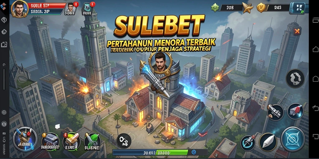 Screenshot gameplay SULEBET menampilkan menara dan musuh yang beragam.