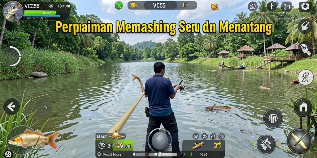 Gameplay <strong>VC55</strong> menampilkan momen seru saat menangkap ikan di air yang jernih.