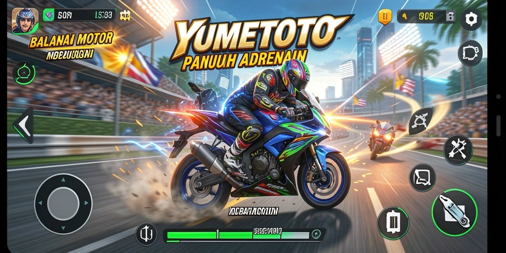 Gameplay seru YUMETOTO dengan balapan motor yang mendebarkan.